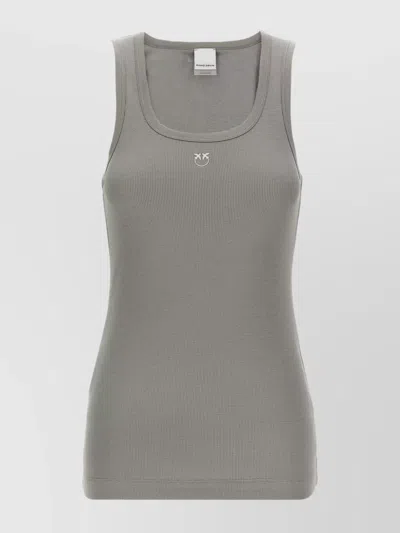 Pinko Ribbed Scoop Neck Sleeveless Top In Grey