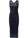 Pinko Fitted Midi Dress With Transparent Ribs In Blue