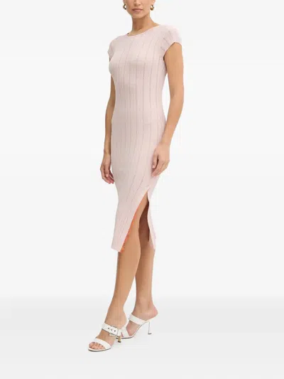 Pinko Ribbed Side-split Midi Dress In Pink
