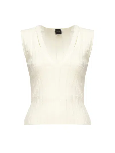 Pinko Ribbed Silk And Cashmere Sleeveless Top In Neutral