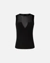 Pinko Sleeveless Ribbed Silk And Cashmere Top In Nero Limousine