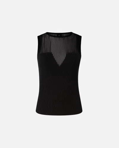 Pinko Sleeveless Ribbed Silk And Cashmere Top In Nero Limousine