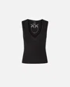 Pinko Ribbed Silk Blend Sleeveless Top In Limo Black