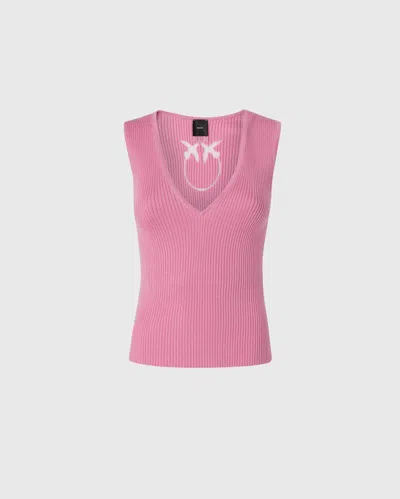 Pinko Ribbed Silk Blend Sleeveless Top In Mauve Ch. Luna