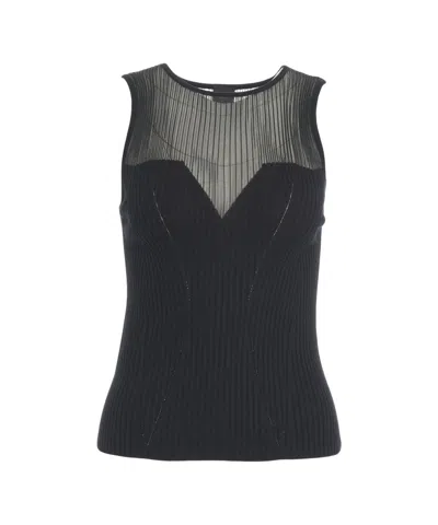Pinko Sleeveless Ribbed Top In Black