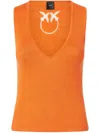 Pinko Ribbed Silk Blend Sleeveless Top In Orange