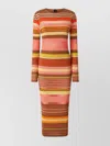 Pinko Robe Longue En Maille À Rayures Colorées In Brown