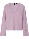 Pinko Wool And Cashmere V-neck Ribbed Sweater In Pink