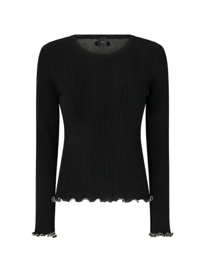Pinko Ribbed Sweater With Jewel Edges In Black