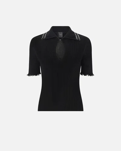 Pinko - Ribbed Sweater With Jewel Edges - M In Black