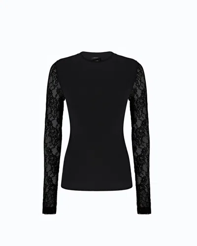 Pinko - Ribbed Sweater With Lace Sleeves - Xl In Black