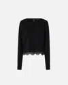 Pinko Asymmetric Neck Lace Trim Sweater In Noir Limousine