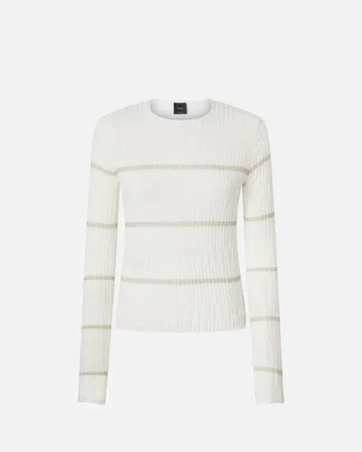 Pinko Ribbed Sweater With Metallic Stripes In Blanc-blanche-neige