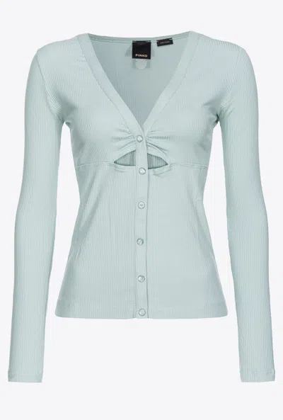 Pinko Ribbed Sweater With Mother-of-pearl Buttons In Bruma Grigio