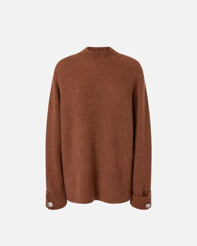 Pinko Ribbed Sweater With Stand-up Neck In Brown