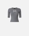 Pinko Ribbed Sweater With Transparent Love Birds Logo In Gray