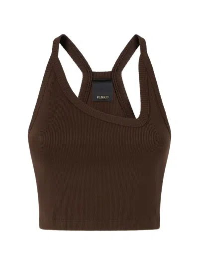 Pinko Ribbed Tank Top In Brown