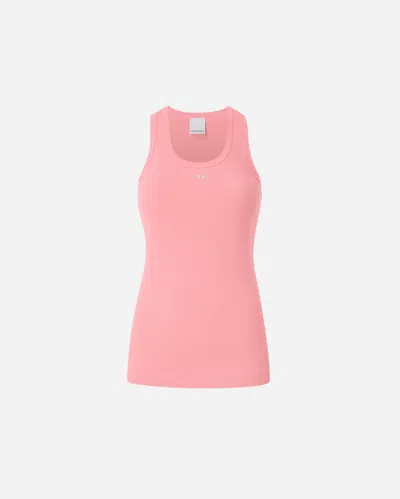 Pinko Ribbed Tank Top With Bird Logo In Sunny Coral