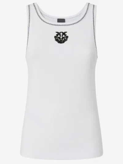 Pinko Ribbed Tank Top With Love Birds Embroidery In White