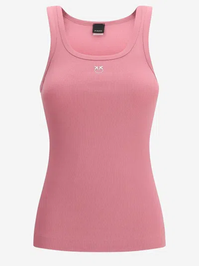 Pinko Ribbed Tank Top With Love Birds Logo In Pink