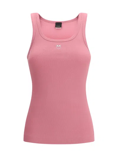 Pinko Ribbed Tank Top With Love Birds Logo In Pink