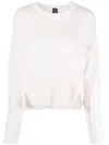 Pinko Ribbed Texture Armadillo Sweater With Wool-cashmere Blend In White