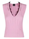 Pinko Sleeveless Ribbed Viscose Blend Sweater With Lace Trim