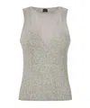 Pinko Sleeveless Ribbed Silk And Cashmere Top In Gray
