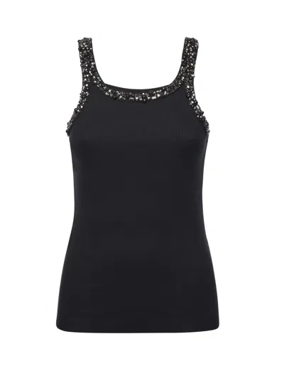 PINKO RIBBED TOP WITH JEWEL EMBROIDERY