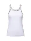 Pinko Ribbed Top With Bejewelled Embellishment In White