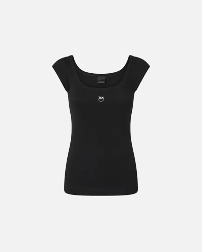 Pinko Ribbed Top With Love Birds Logo In Black