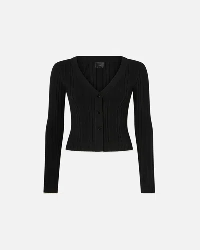 Pinko Ribbed V-neck Cardigan In Black