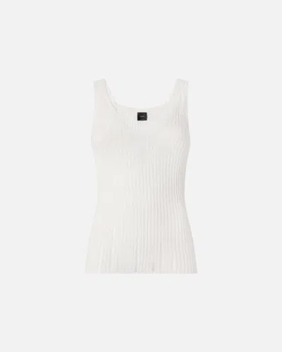 Pinko - Ribbed Vest Top With Logo - M In White