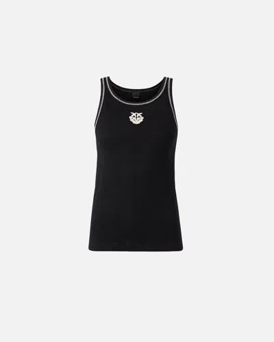 Pinko - Ribbed Vest Top With Love Birds Embroidery - M In Black
