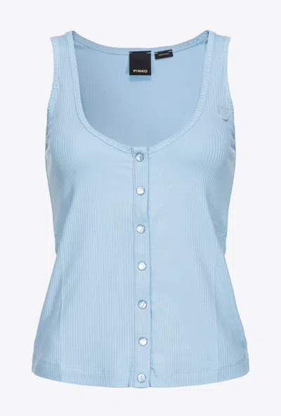 Pinko Ribbed Waistcoat Top With Mother-of-pearl Buttons In Blu Placido