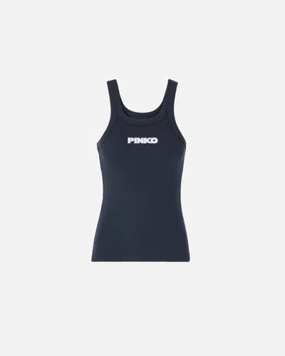 PINKO - RIBBED VEST TOP WITH PINKO 3D LOGO - M