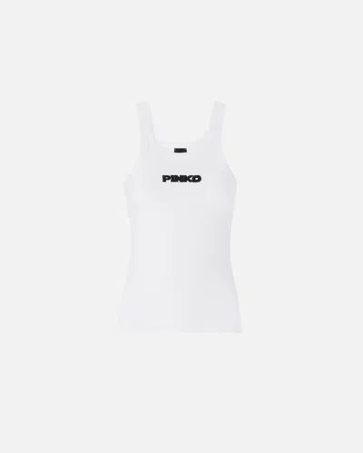 Pinko - Ribbed Vest Top With  3d Logo - Xl In White
