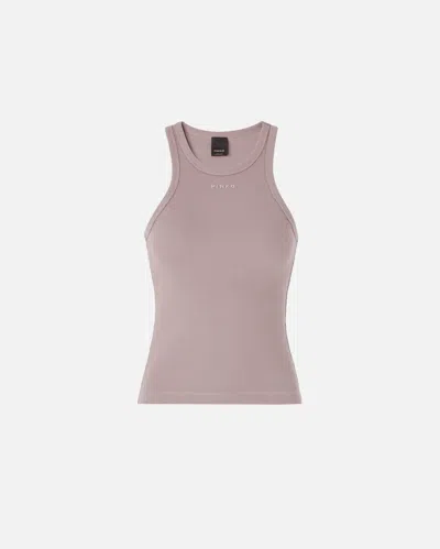 Pinko - Ribbed Vest Top With  Logo - Xl In Gray