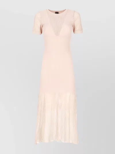 Pinko Ribbed Viscose Blend Dress With Sheer Panels In Burgundy