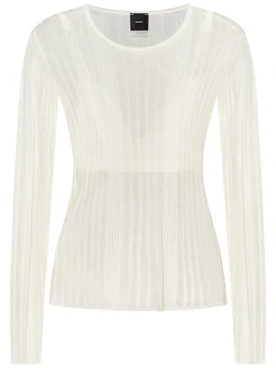 Pinko Ribbed White Sweatshirt With Sheer Accents