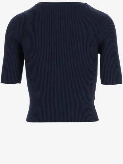 Pinko Ribbed Wool Blend Sweater In Blue