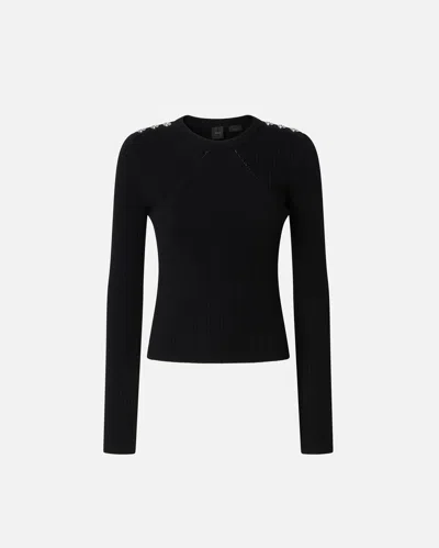 Pinko Ribbed Wool Long-sleeved Jumper In Limo Black