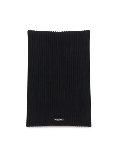 Pinko Logo Patch Ribbed Scarf In Black