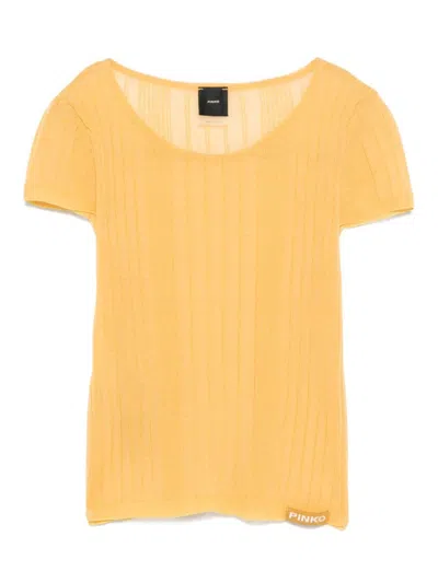 Pinko Ribbed Yellow T-shirt With Fitted Silhouette