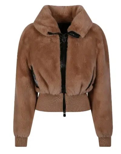 Pinko Bagels Polyester Faux Fur Bomber Jacket In Brown