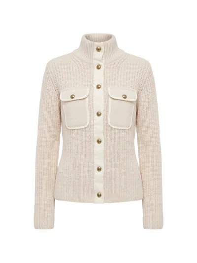 Pinko Slim Fit Ribbed High-neck Cardigan In Wool And Alpaca In Neutral