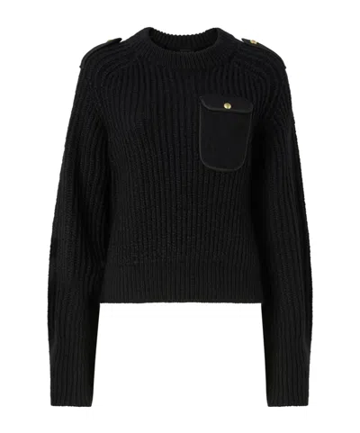 Pinko Ribbed-knit Epaulette Sweater In Black