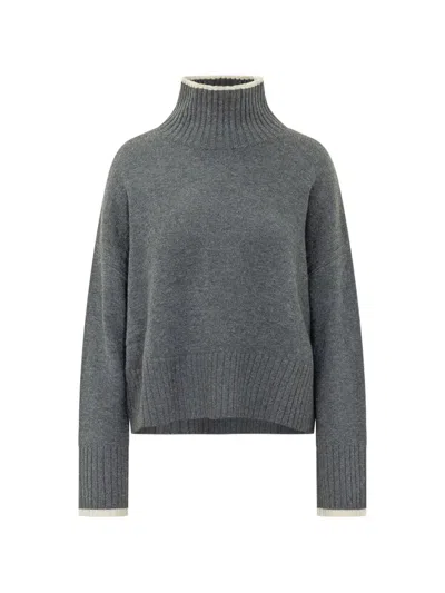 Pinko Ribbed-knit High-neck Wool Sweater In Gray