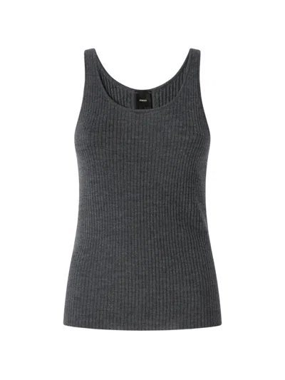 Pinko Ribbed-knit Logo-patch Tank Top In Gray