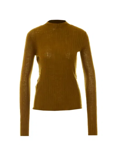 Pinko Ribbed-knit Long-sleeve Sweater In Yellow